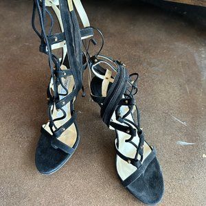 Jimmy Choo black strappy suede heels